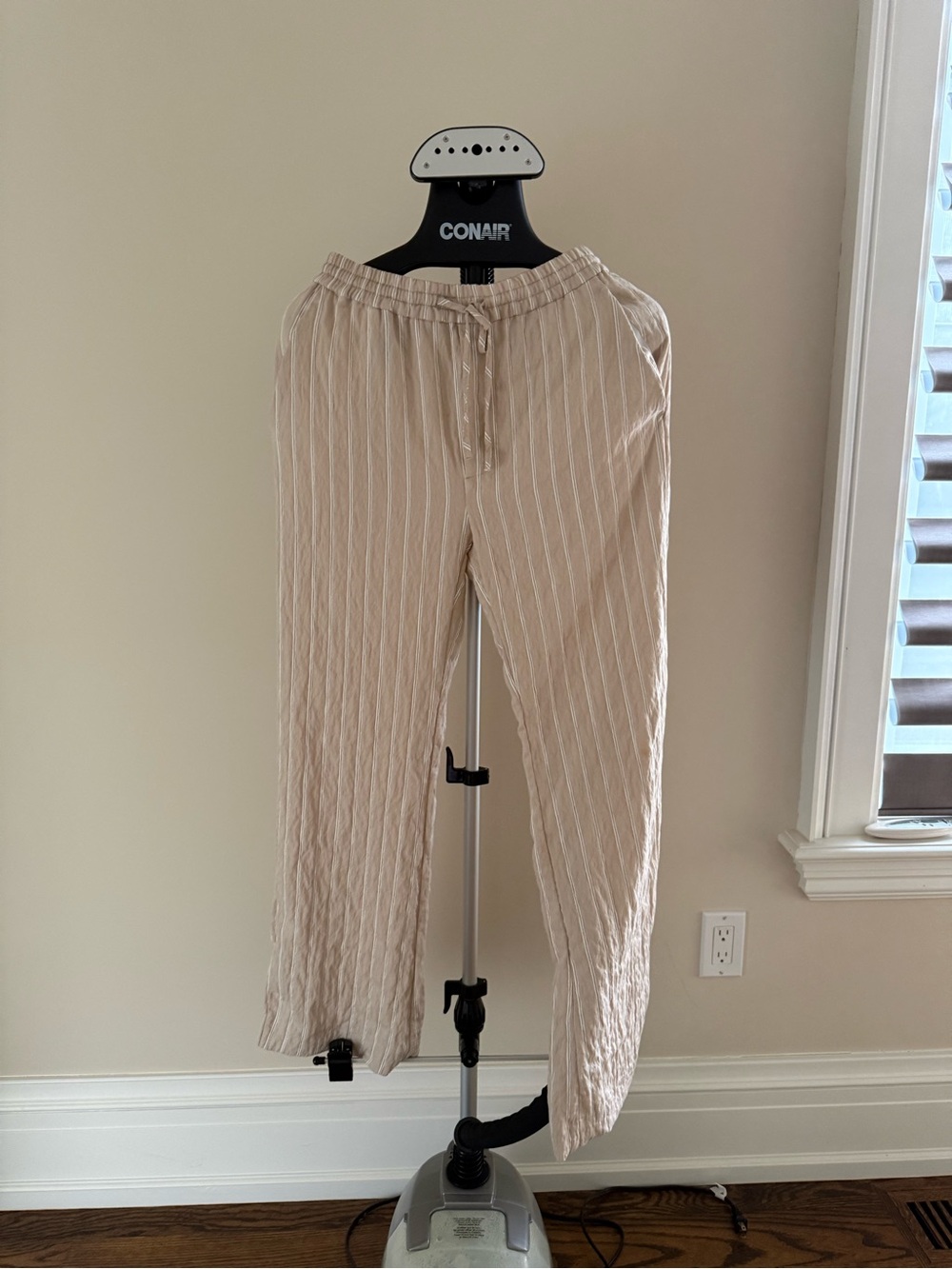 New Zara Beige linen Stripe Drawstring Pants